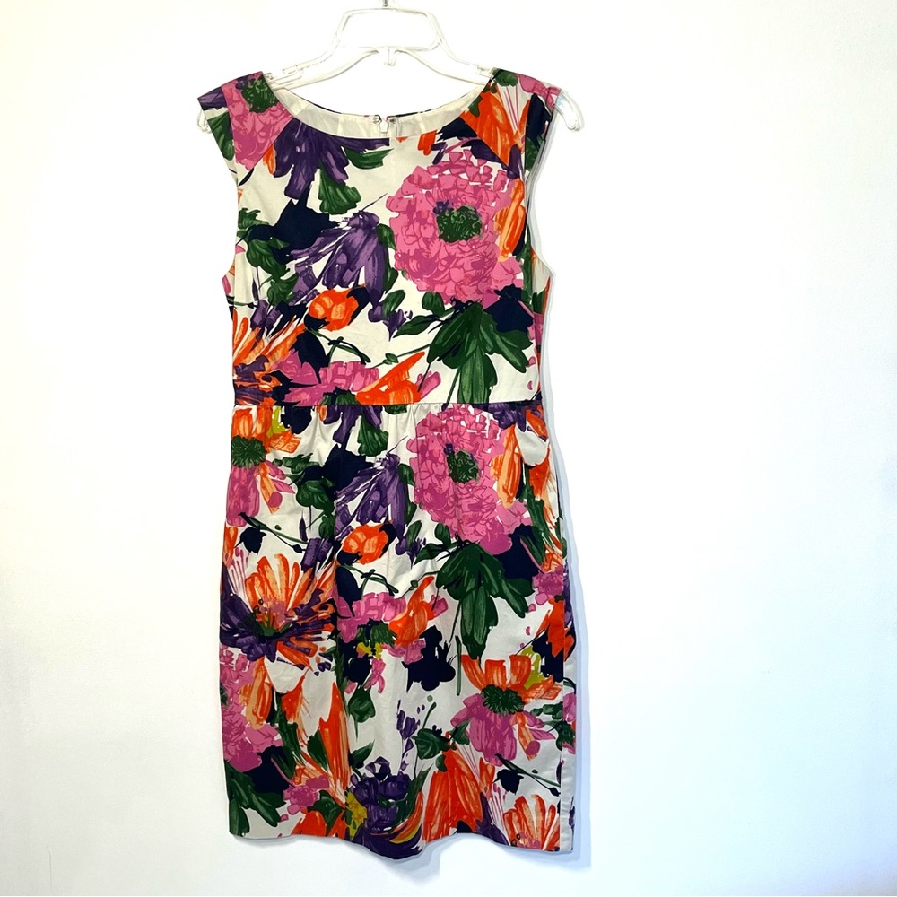 J Crew multicolored floral sheath dress lined sleeveless back zip career wear 8